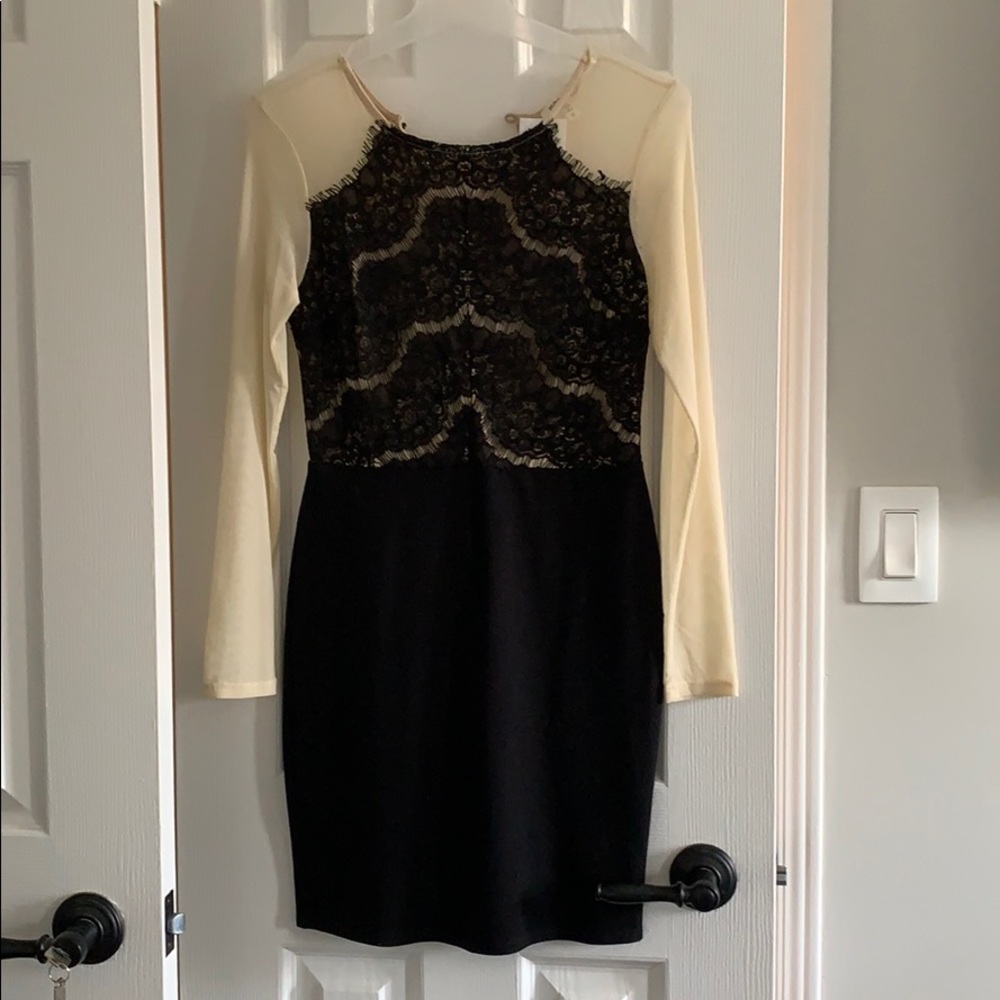 Cream and black lace monteau dress